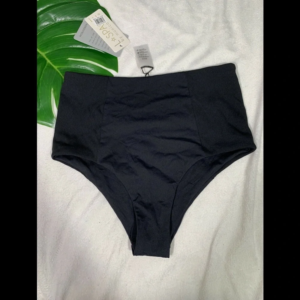 NWT $99‎ L Space Jackie High Waist Bitsy Cut Bikini Bottoms Black [ Small ]